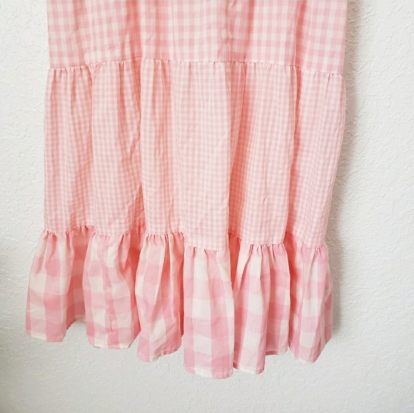 70s Vintage Pink Lace Gingham Boho Prairie Dress - Picture 4 of 8